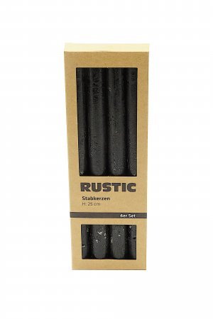 Rustik Stabkerzen, 250 x 20 mm, Farbe schwarz, 4er Set